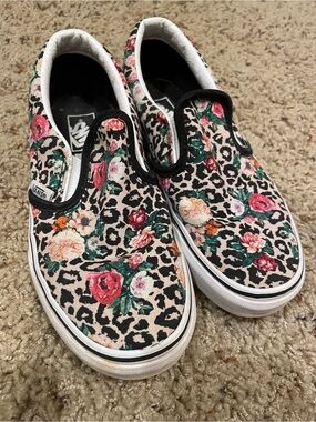 Vans flower leopard print slip ons